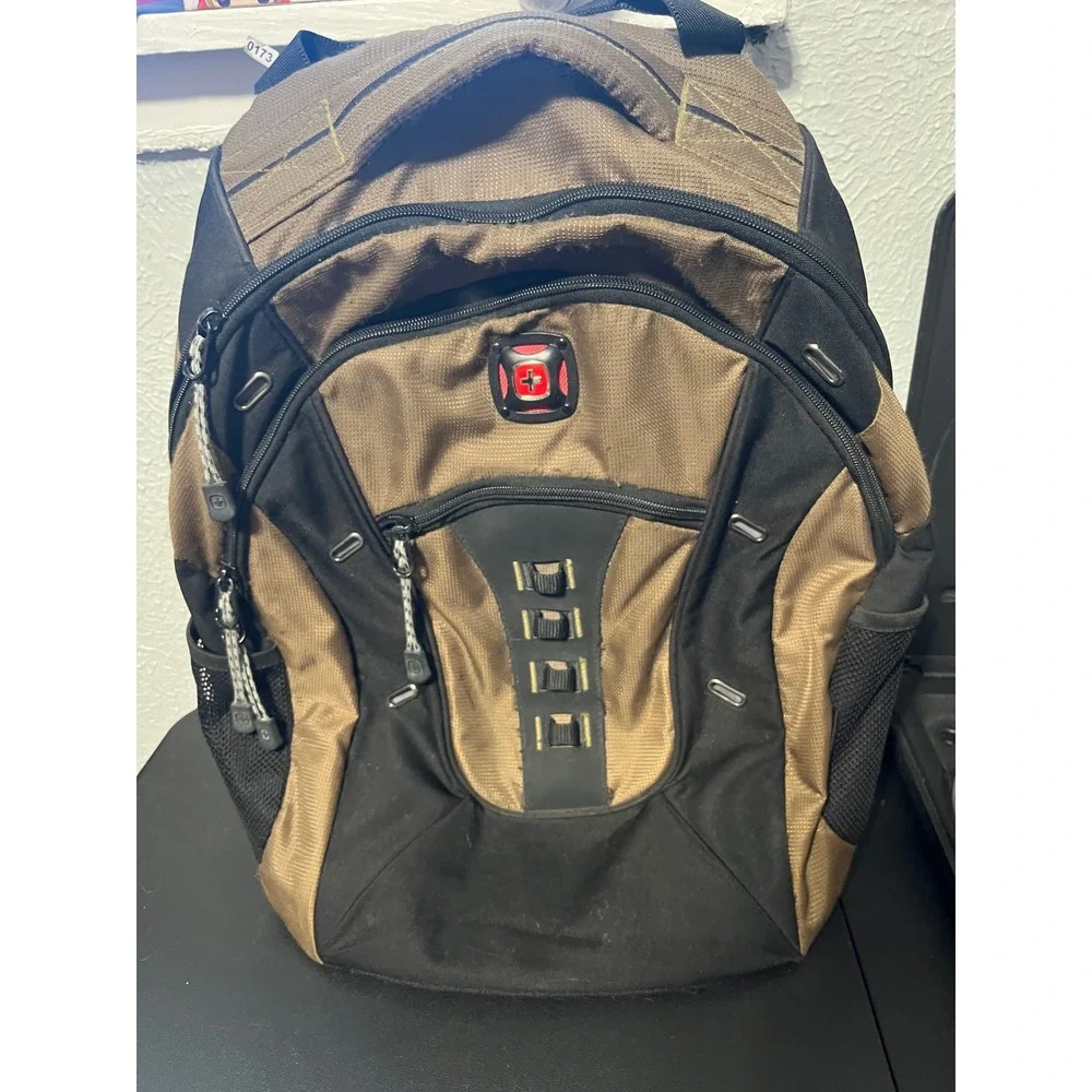 SwissGear Laptop Backpack Brown Black Multi Pocket Tech Travel Bag